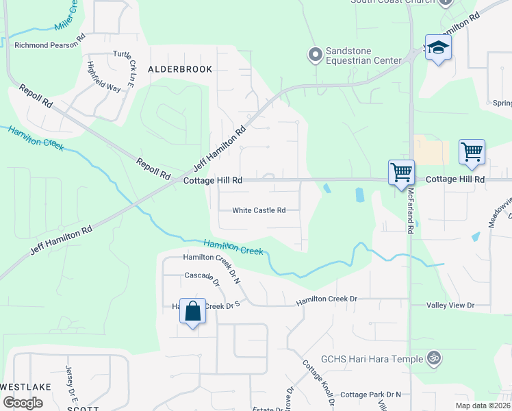 map of restaurants, bars, coffee shops, grocery stores, and more near 9612 White Castle Road in Mobile