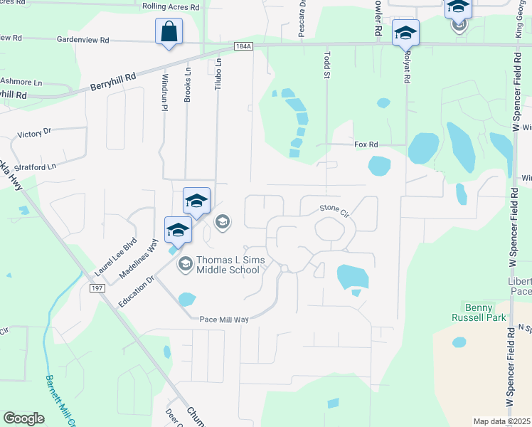 map of restaurants, bars, coffee shops, grocery stores, and more near 5580 Cane Syrup Circle in Pace