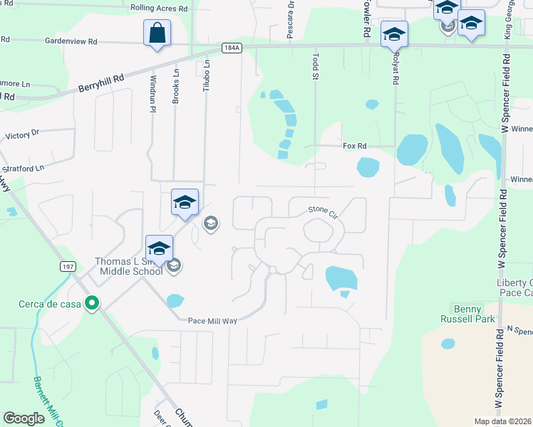 map of restaurants, bars, coffee shops, grocery stores, and more near 5666 Cane Syrup Circle in Pace