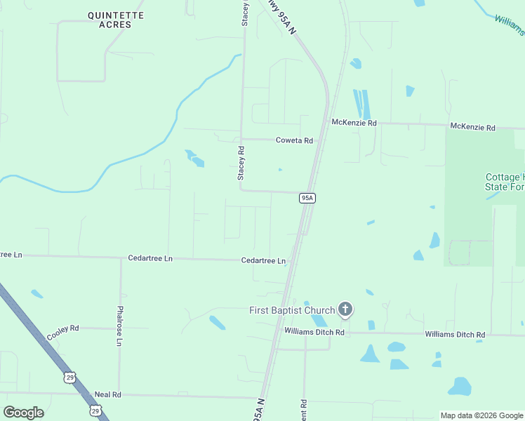 map of restaurants, bars, coffee shops, grocery stores, and more near 160 Cedartree Lane in Cantonment