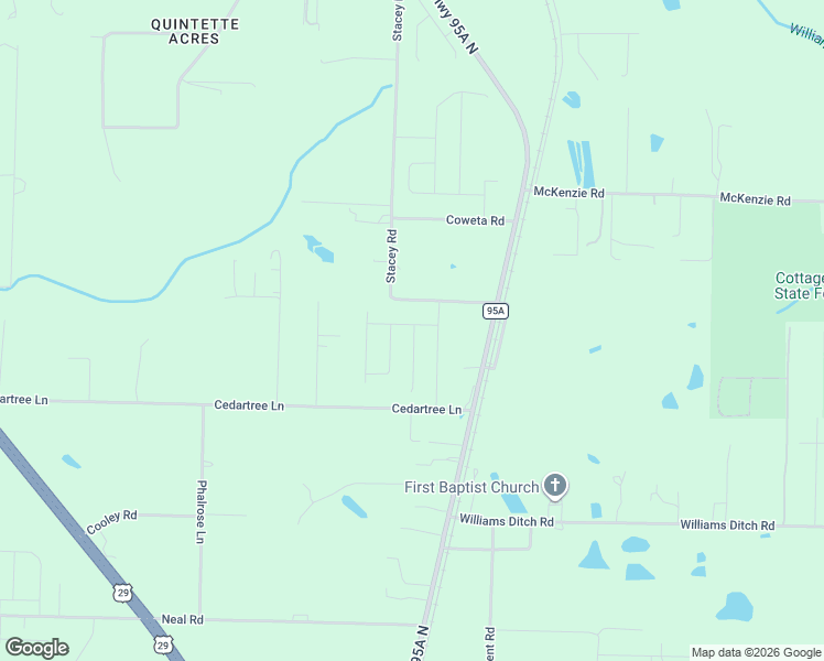 map of restaurants, bars, coffee shops, grocery stores, and more near 160 Cedartree Lane in Cantonment