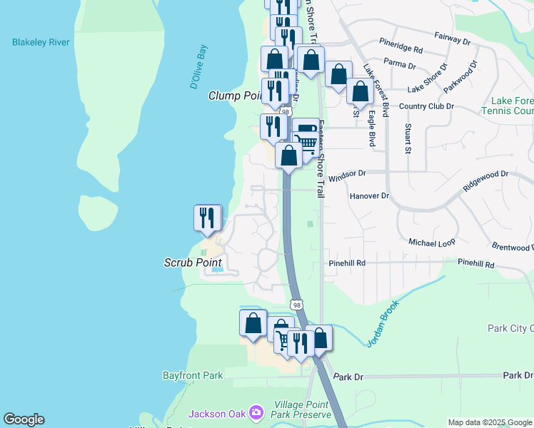 map of restaurants, bars, coffee shops, grocery stores, and more near 1078 Sea Cliff Drive North in Daphne