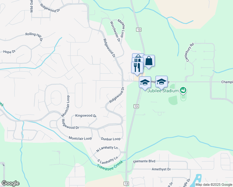map of restaurants, bars, coffee shops, grocery stores, and more near 465 Ridgewood Dr in Daphne