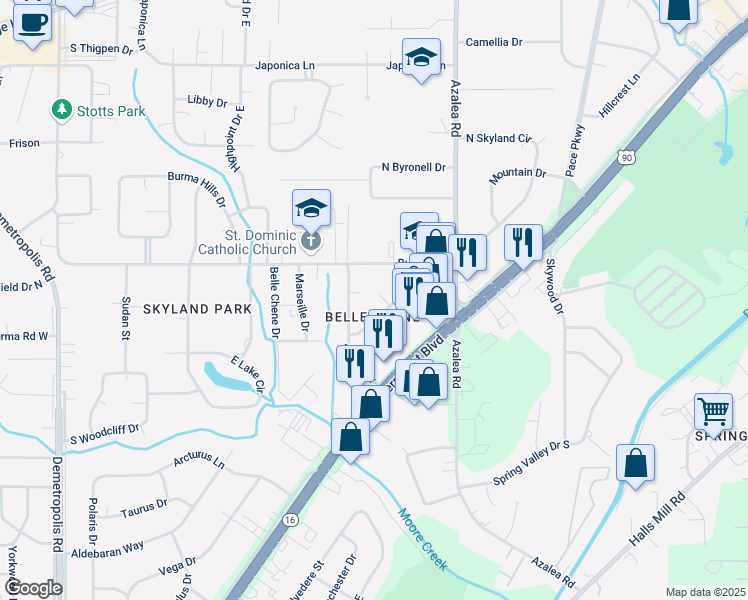 map of restaurants, bars, coffee shops, grocery stores, and more near 1252 Helm Circle in Mobile