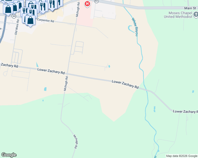 map of restaurants, bars, coffee shops, grocery stores, and more near 6774 Lower Zachary Road in Zachary