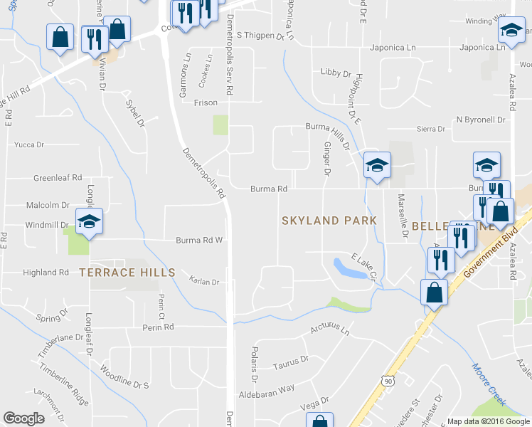 map of restaurants, bars, coffee shops, grocery stores, and more near 1214 Sudan St in Mobile