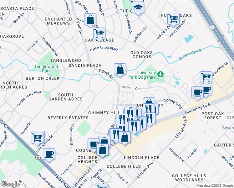 map of restaurants, bars, coffee shops, grocery stores, and more near 222 Tarrow Street East in College Station