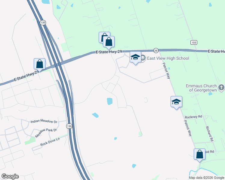 map of restaurants, bars, coffee shops, grocery stores, and more near 4250 East University Avenue in Georgetown