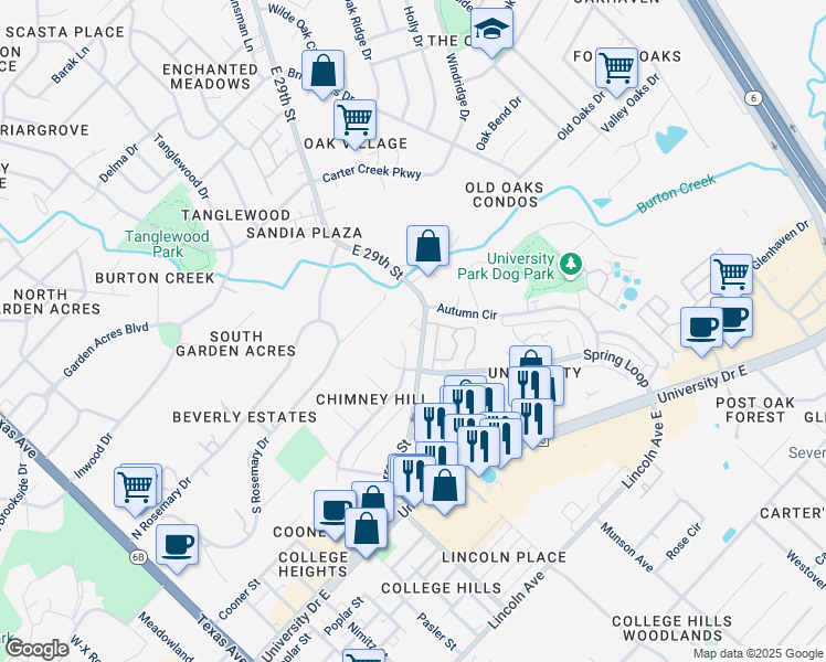 map of restaurants, bars, coffee shops, grocery stores, and more near 222 Tarrow Street East in College Station