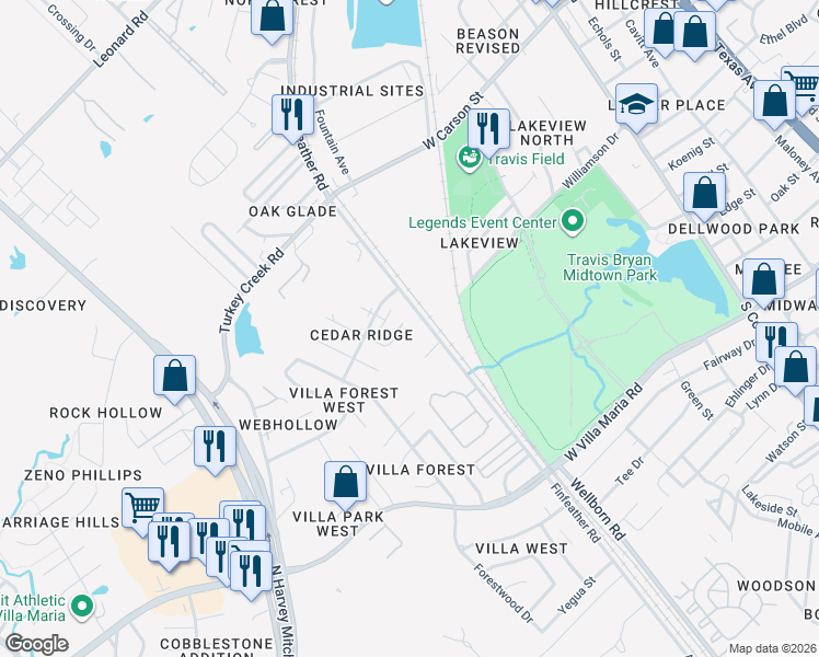 map of restaurants, bars, coffee shops, grocery stores, and more near 2815 Cypress Bend Circle in Bryan