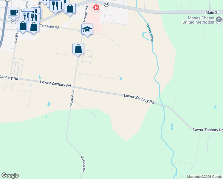 map of restaurants, bars, coffee shops, grocery stores, and more near 6774 Lower Zachary Road in Zachary