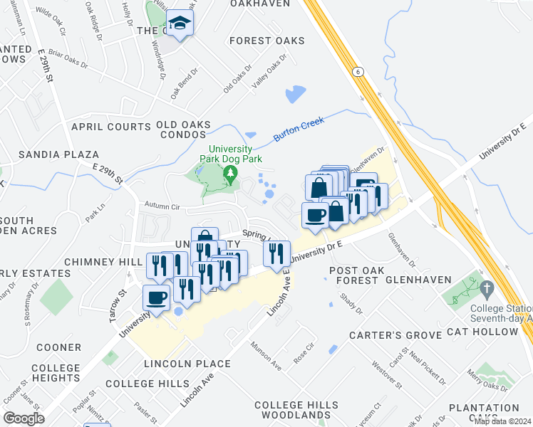 map of restaurants, bars, coffee shops, grocery stores, and more near 1202 April Bloom in College Station