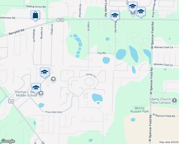 map of restaurants, bars, coffee shops, grocery stores, and more near 3930 Flour Mill Circle in Pace