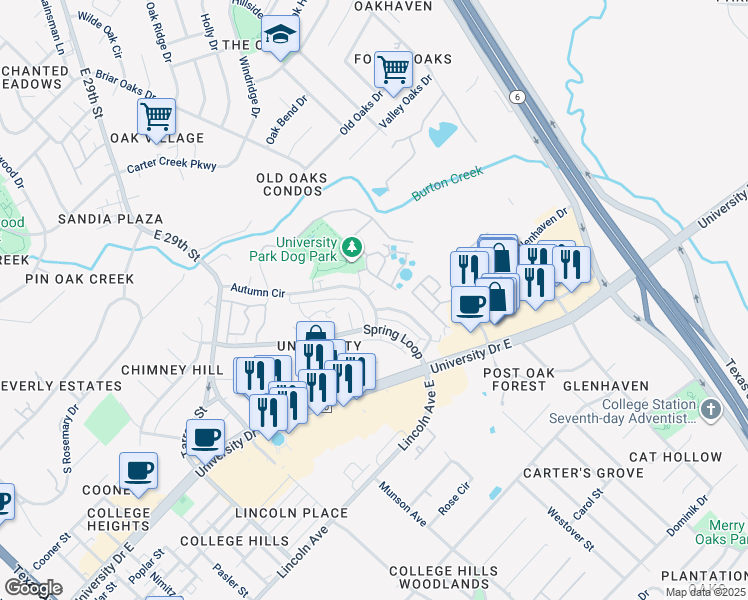 map of restaurants, bars, coffee shops, grocery stores, and more near 1202 April Bloom in College Station