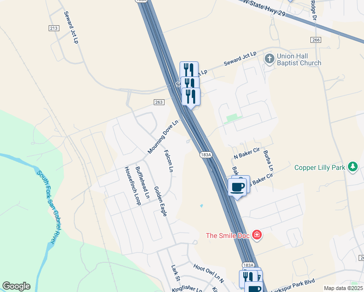 map of restaurants, bars, coffee shops, grocery stores, and more near 425 Falcon Lane in Leander