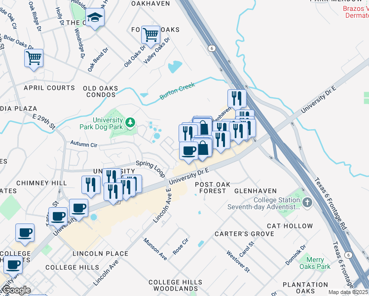 map of restaurants, bars, coffee shops, grocery stores, and more near 507 Forest Drive in College Station