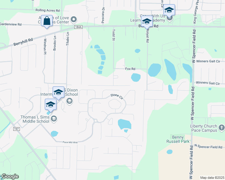 map of restaurants, bars, coffee shops, grocery stores, and more near Mill Stream Way in Milton