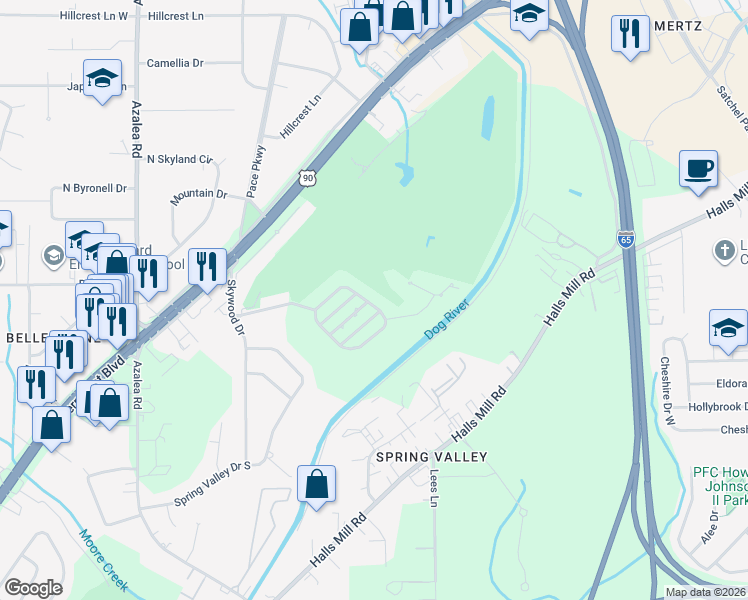 map of restaurants, bars, coffee shops, grocery stores, and more near 1173 Grand Heron Way in Mobile