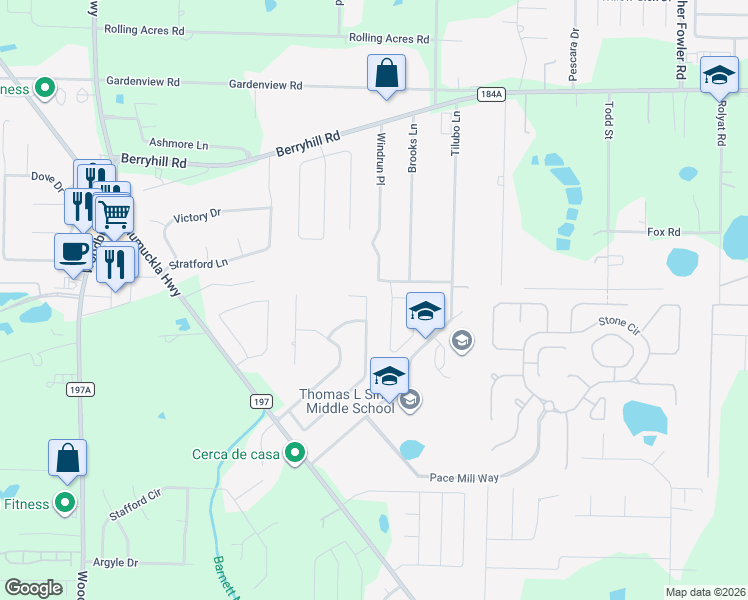 map of restaurants, bars, coffee shops, grocery stores, and more near 5612 Madelines Way in Pace