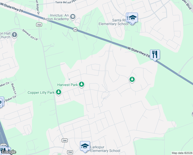 map of restaurants, bars, coffee shops, grocery stores, and more near 420 Red Buckeye Loop in Liberty Hill