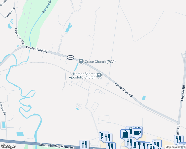 map of restaurants, bars, coffee shops, grocery stores, and more near 86648 Pages Dairy Road in Yulee
