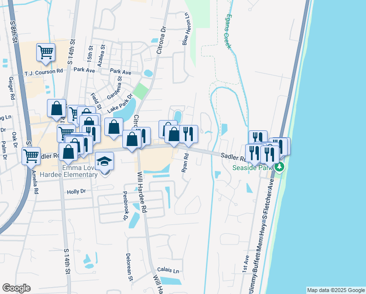 map of restaurants, bars, coffee shops, grocery stores, and more near in FERNANDINA