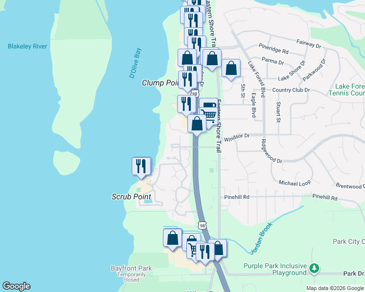 map of restaurants, bars, coffee shops, grocery stores, and more near Yacht Club Drive in Daphne