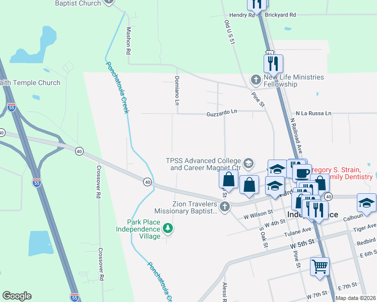 map of restaurants, bars, coffee shops, grocery stores, and more near 311 Louisiana 40 in Independence