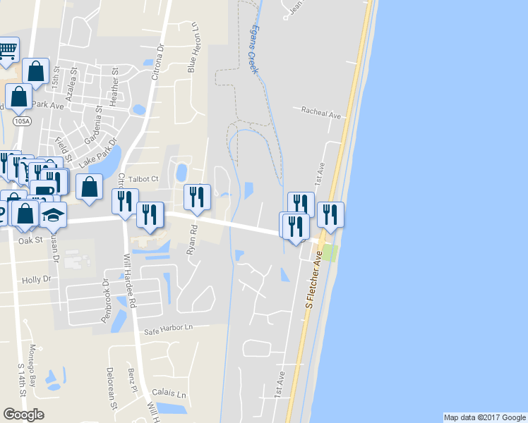map of restaurants, bars, coffee shops, grocery stores, and more near 2425 Sadler Road in Fernandina Beach
