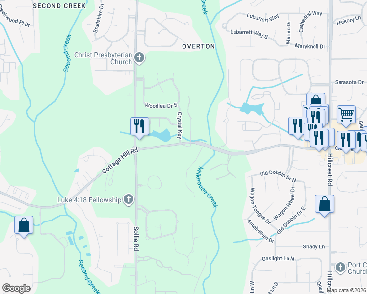 map of restaurants, bars, coffee shops, grocery stores, and more near 6951 Cottage Hill Road in Mobile