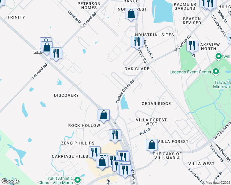 map of restaurants, bars, coffee shops, grocery stores, and more near 1226-1286 Turkey Creek Road in Bryan