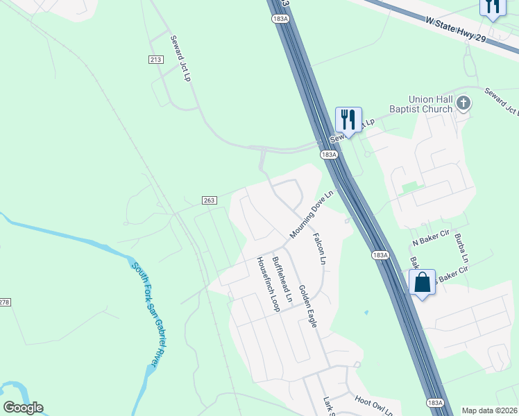 map of restaurants, bars, coffee shops, grocery stores, and more near 248 Chickadee Lane in Leander