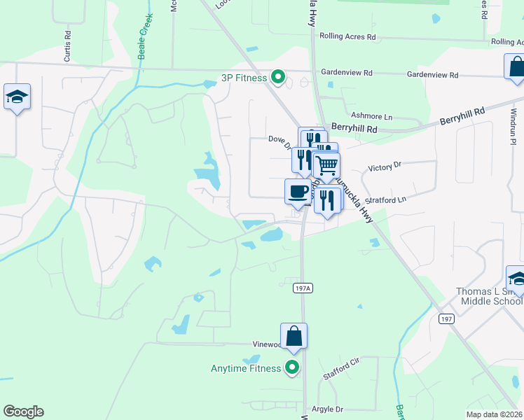 map of restaurants, bars, coffee shops, grocery stores, and more near 3328 Village Green Drive in Pace