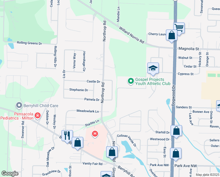 map of restaurants, bars, coffee shops, grocery stores, and more near 6025 Kingswood Drive in Milton