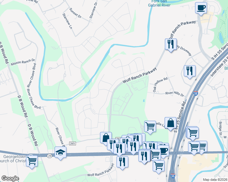 map of restaurants, bars, coffee shops, grocery stores, and more near 3904 Mercer Road in Georgetown