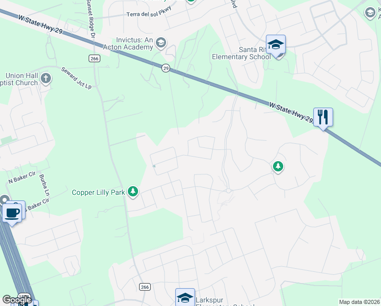 map of restaurants, bars, coffee shops, grocery stores, and more near 136 High Plains Pass in Georgetown