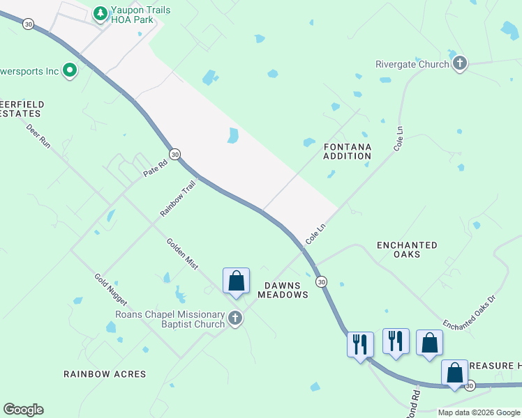 map of restaurants, bars, coffee shops, grocery stores, and more near 11696 State Highway 30 in College Station