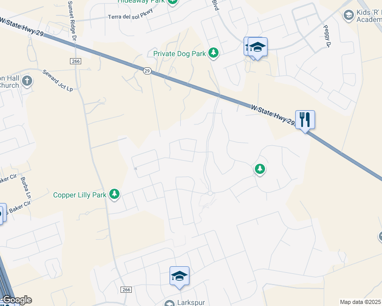 map of restaurants, bars, coffee shops, grocery stores, and more near 420 Red Buckeye Loop in Liberty Hill