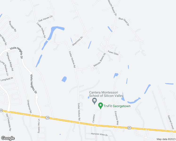 map of restaurants, bars, coffee shops, grocery stores, and more near 108 Rancho Bueno Drive in Georgetown
