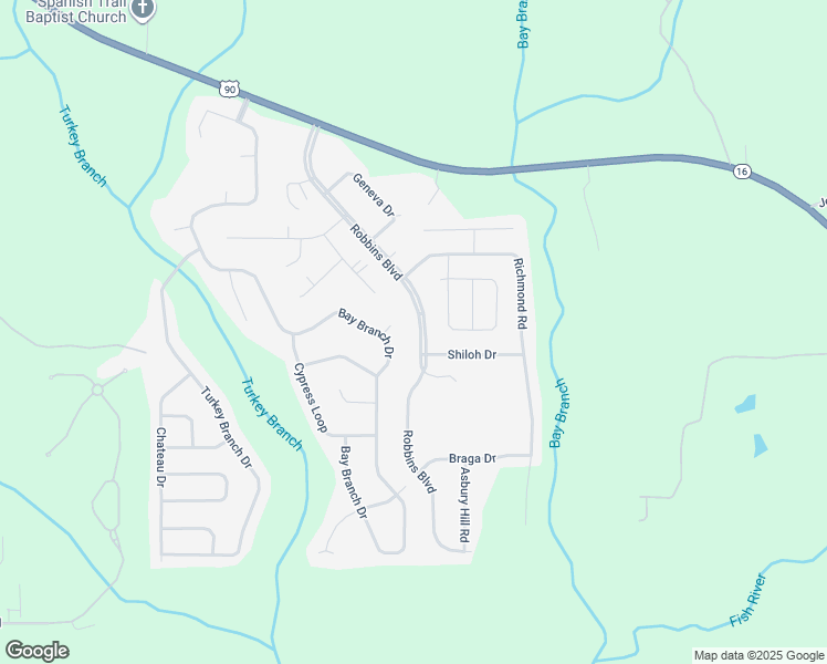 map of restaurants, bars, coffee shops, grocery stores, and more near 142 Robbins Boulevard in Daphne