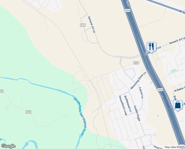 map of restaurants, bars, coffee shops, grocery stores, and more near 600 County Road 263 in Liberty Hill