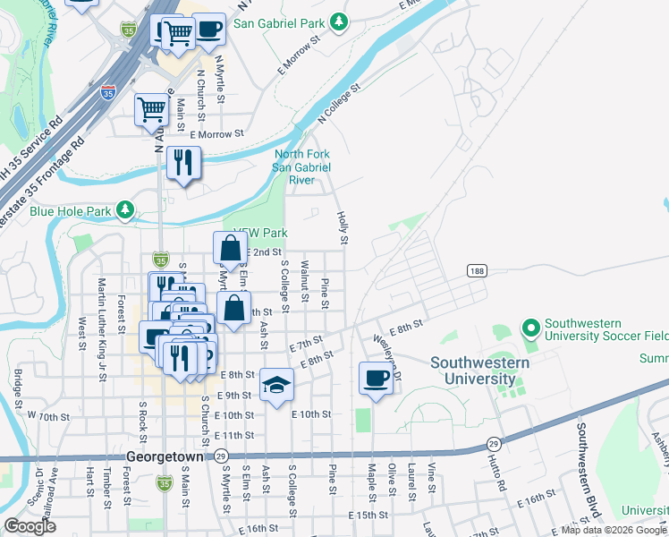 map of restaurants, bars, coffee shops, grocery stores, and more near 809 East 4th Street in Georgetown