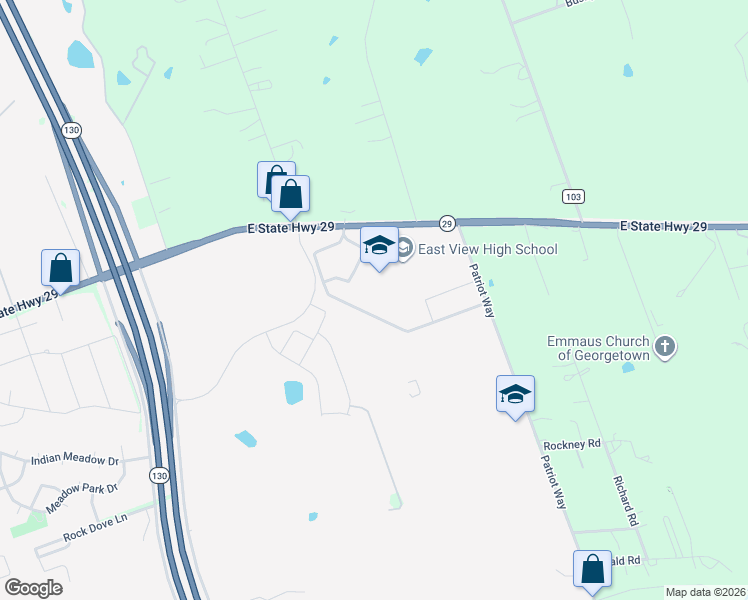 map of restaurants, bars, coffee shops, grocery stores, and more near 4490 East University Avenue in Georgetown