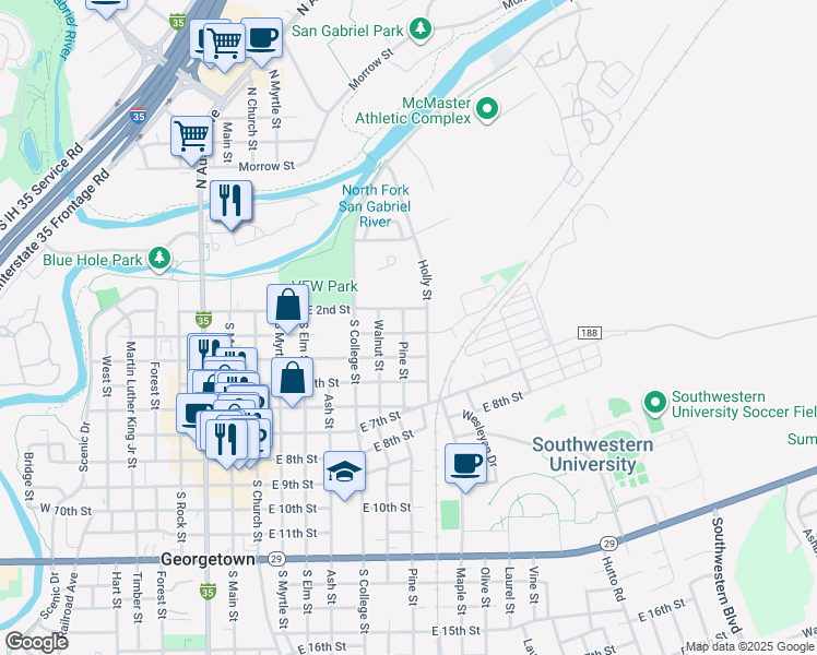 map of restaurants, bars, coffee shops, grocery stores, and more near 809 East 4th Street in Georgetown