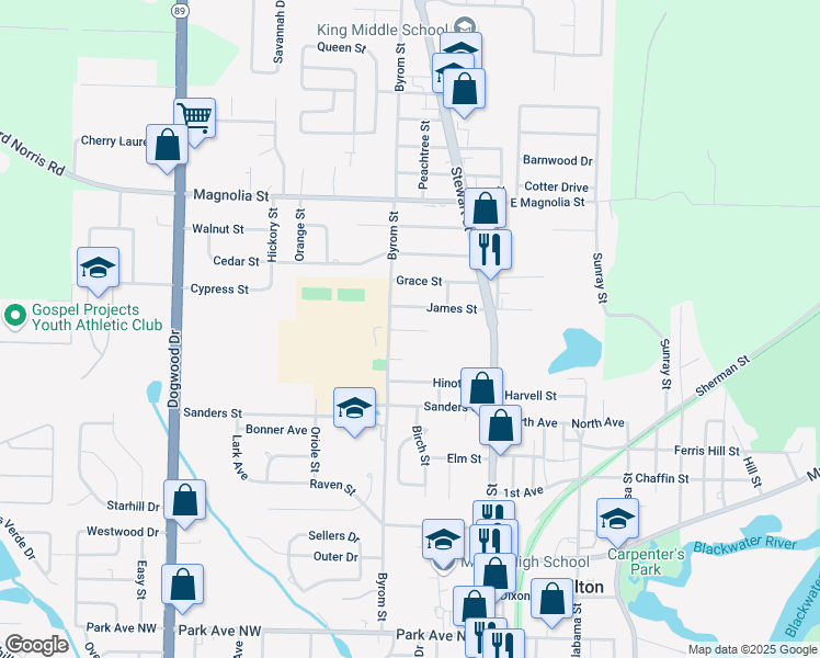 map of restaurants, bars, coffee shops, grocery stores, and more near 5668 Byrom Street in Milton