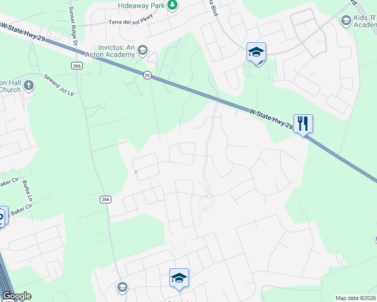 map of restaurants, bars, coffee shops, grocery stores, and more near 420 Red Buckeye Loop in Liberty Hill
