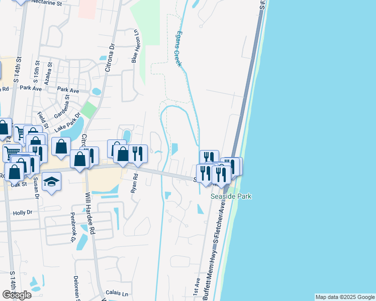 map of restaurants, bars, coffee shops, grocery stores, and more near 2425 Sadler Road in Fernandina Beach