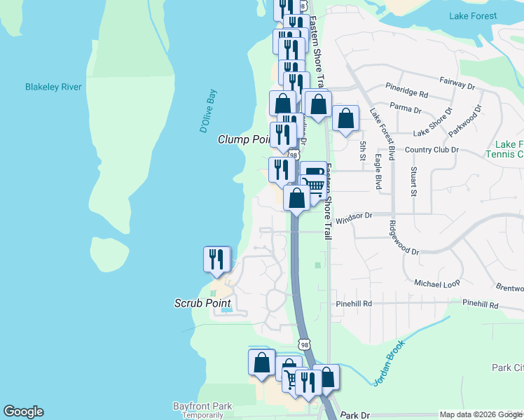 map of restaurants, bars, coffee shops, grocery stores, and more near 28509 2nd Street in Daphne