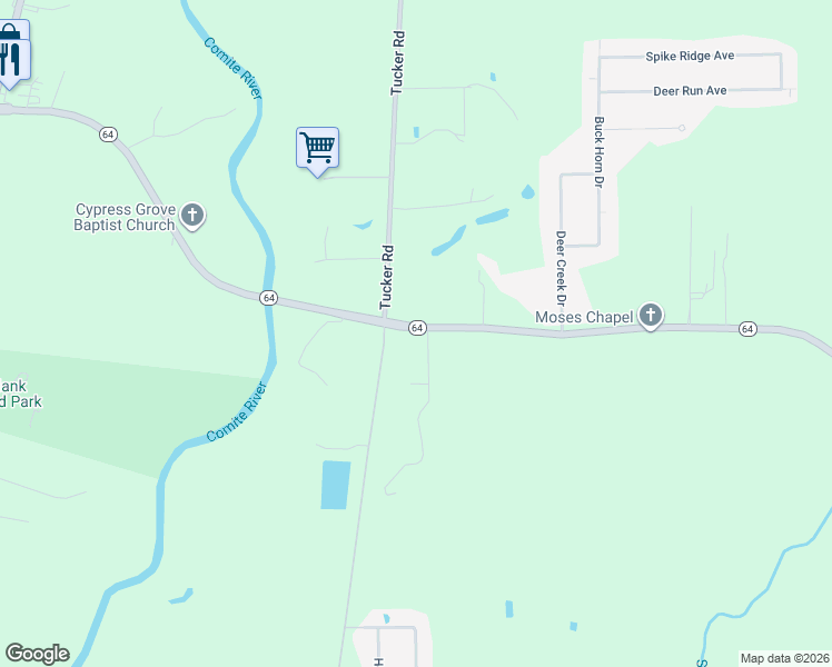 map of restaurants, bars, coffee shops, grocery stores, and more near 9109 Greenwell Spring Point Hudson Road in Zachary