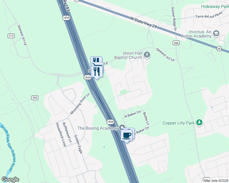 map of restaurants, bars, coffee shops, grocery stores, and more near 292 Deserti Road in Leander